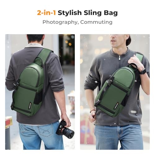 K&F CONCEPT Green M Camera Sling Bag, 10L Waterproof Shoulder Backpack-5