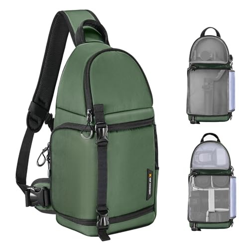 K&F CONCEPT Green M Camera Sling Bag, 10L Waterproof Shoulder Backpack