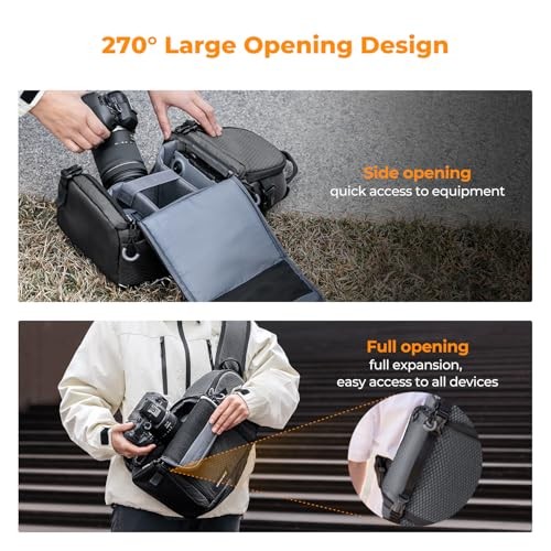 K&F CONCEPT Grey M Camera Sling Bag, 10L Waterproof Shoulder Backpack-4