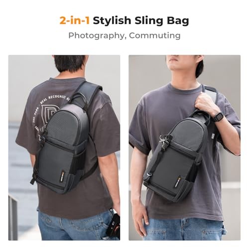 K&F CONCEPT Grey M Camera Sling Bag, 10L Waterproof Shoulder Backpack-5