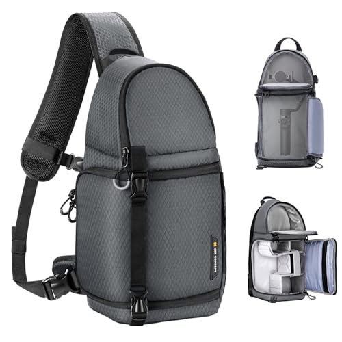 K&F CONCEPT Grey M Camera Sling Bag, 10L Waterproof Shoulder Backpack