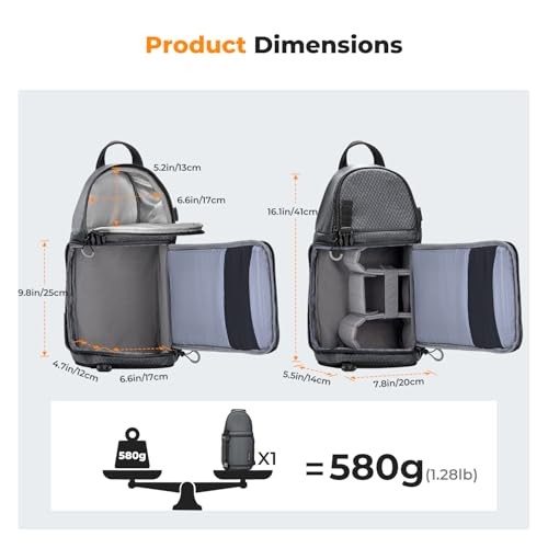 K&F CONCEPT Grey M Camera Sling Bag, 10L Waterproof Shoulder Backpack-6