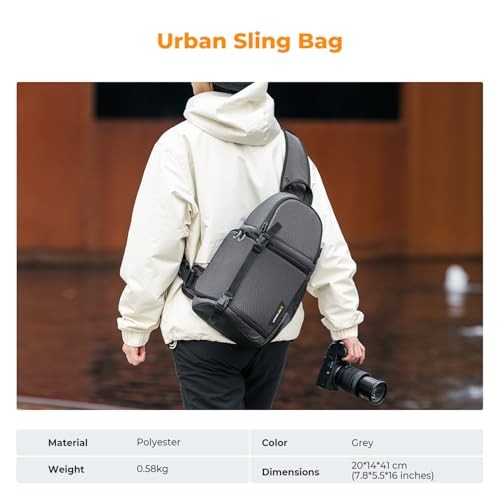 K&F CONCEPT Grey M Camera Sling Bag, 10L Waterproof Shoulder Backpack-7