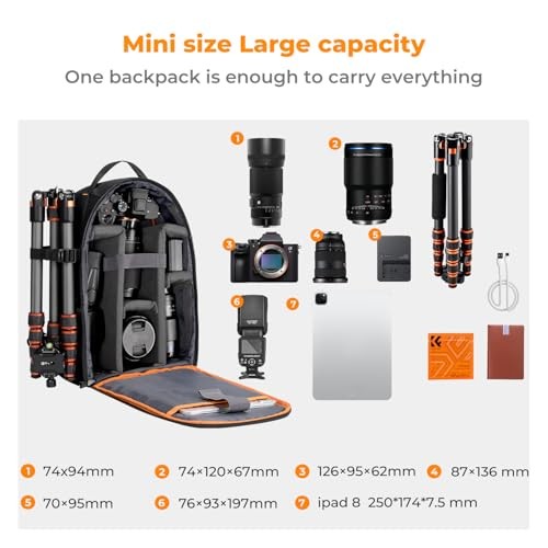 K&F CONCEPT 10L Lightweight Camera Backpack, Black Orange-4