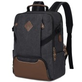 Kasgo Vintage Canvas Backpack with 15.6 inch Laptop Compartment, USB Charging, Black