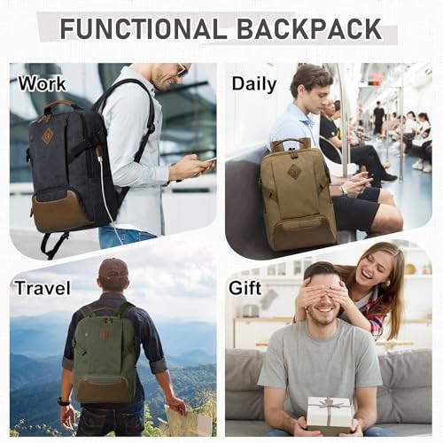 Kasgo Vintage Canvas Backpack with 15.6 inch Laptop Compartment, USB Charging, Black-6