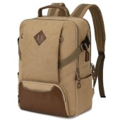 Kasgo Khaki Laptop Backpack, Water-Resistant Vintage Canvas Rucksack for 15.6 Inch Laptops with USB Charging Port