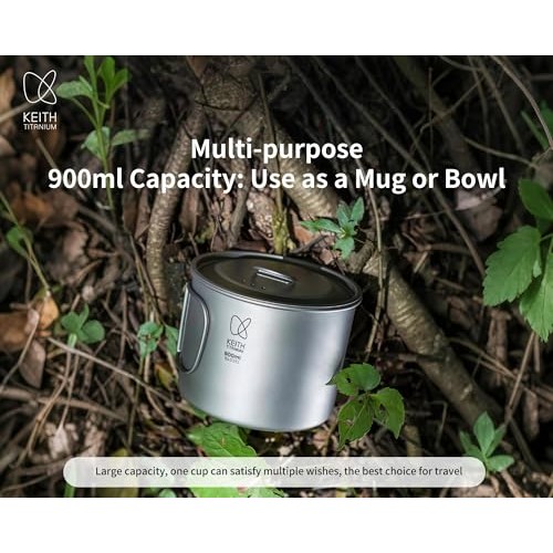 Keith Titanium Camping Pot 900ml with Lid and Folding Handle-3