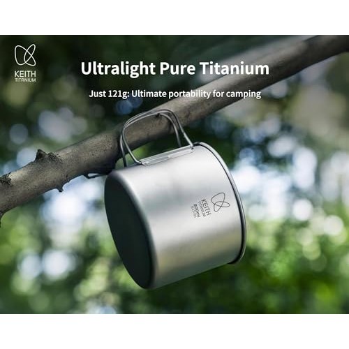 Keith Titanium Camping Pot 900ml with Lid and Folding Handle-4