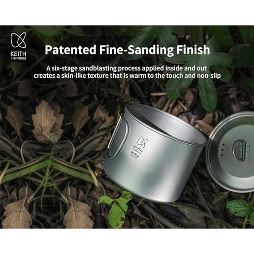 Keith Titanium Camping Pot 900ml with Lid and Folding Handle-5