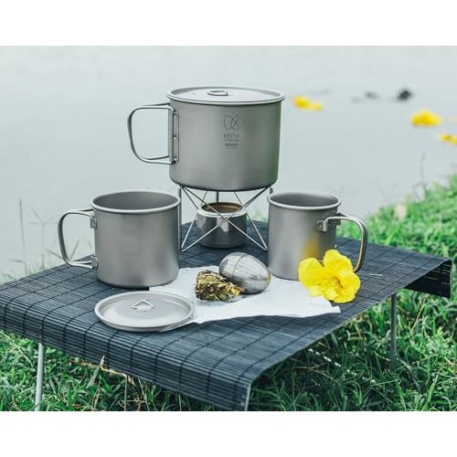 Keith Titanium Camping Pot 900ml with Lid and Folding Handle-8