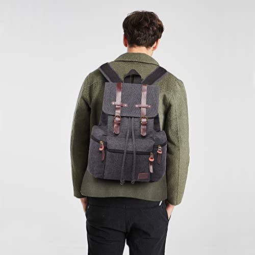Kono Canvas Backpack Unisex Vintage Rucksack, Black-2