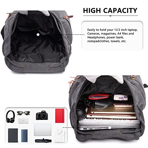 Kono Canvas Backpack Unisex Vintage Rucksack, Black-4