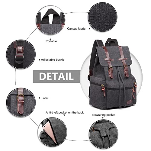 Kono Canvas Backpack Unisex Vintage Rucksack, Black-5
