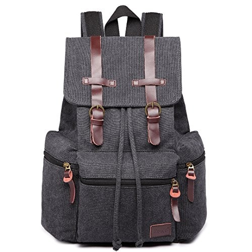 Kono Canvas Backpack Unisex Vintage Rucksack, Black