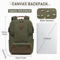 Kasgo Vintage Canvas Laptop Backpack, Water-Resistant, Anti-Theft, Army Green