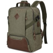 Kasgo Vintage Canvas Laptop Backpack, Water-Resistant, Anti-Theft, Army Green