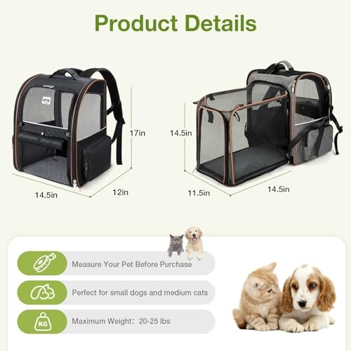 Lekesky XL Expandable Cat Carrier Backpack, Black-1