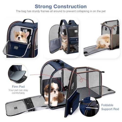 Lekesky Large Expandable Cat Carrier Backpack, Blue, L-2