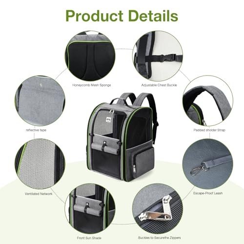 Lekesky Large Expandable Cat Carrier Backpack, Green, Size L-2