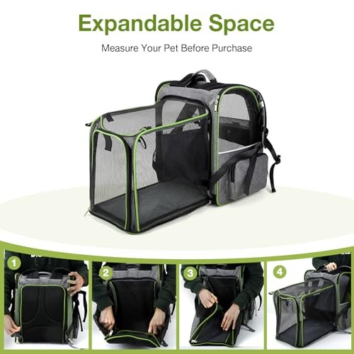 Lekesky Large Expandable Cat Carrier Backpack, Green, Size L-3