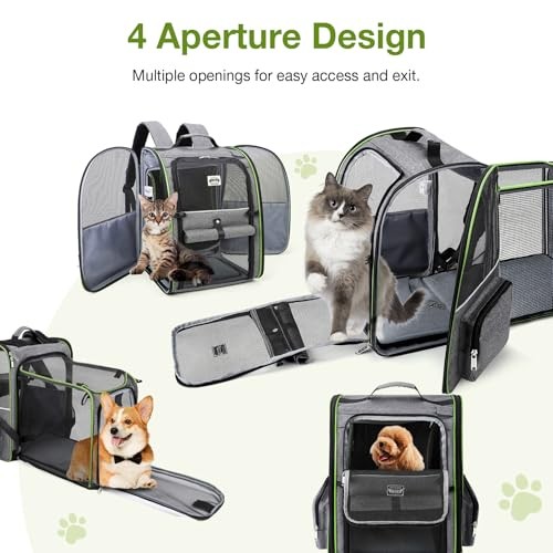 Lekesky Large Expandable Cat Carrier Backpack, Green, Size L-4
