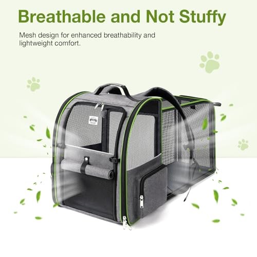 Lekesky Large Expandable Cat Carrier Backpack, Green, Size L-5