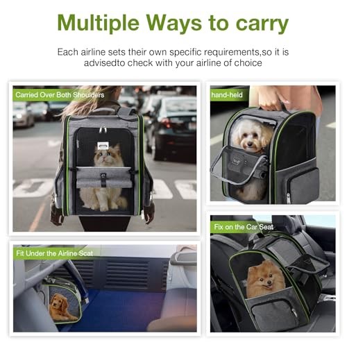 Lekesky Large Expandable Cat Carrier Backpack, Green, Size L-6