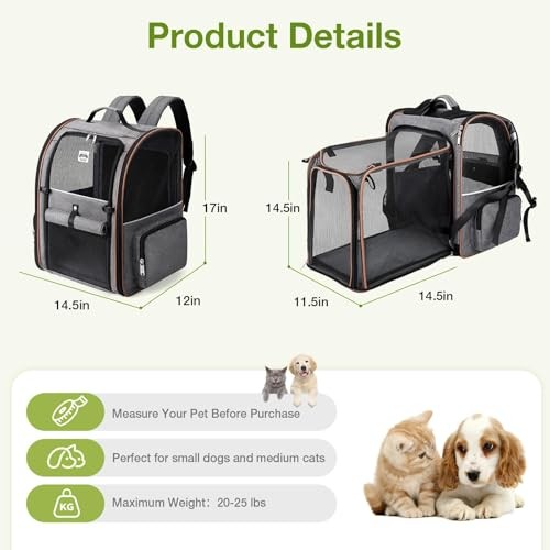 Lekesky Expandable Cat Carrier Backpack, Grey, XL-1