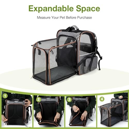 Lekesky Expandable Cat Carrier Backpack, Grey, XL-3