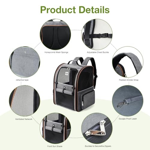 Lekesky Expandable Cat Carrier Backpack, Grey, XL-7