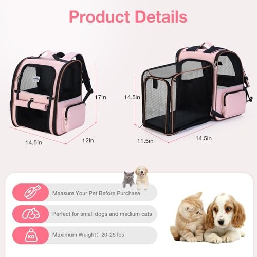 Lekesky Large Expandable Cat Carrier Backpack, Pink, L-1