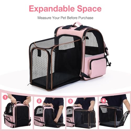 Lekesky Large Expandable Cat Carrier Backpack, Pink, L-3