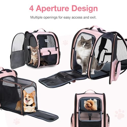 Lekesky Large Expandable Cat Carrier Backpack, Pink, L-5