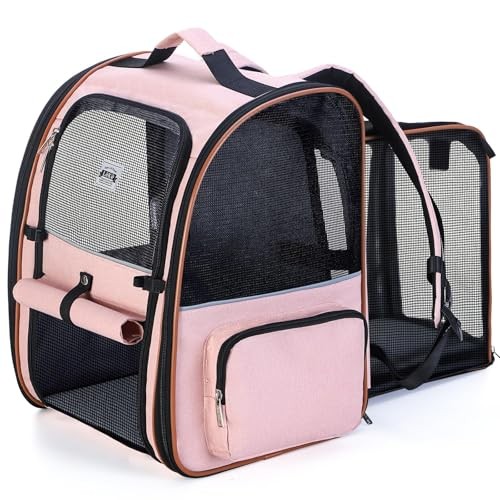 Lekesky Large Expandable Cat Carrier Backpack, Pink, L
