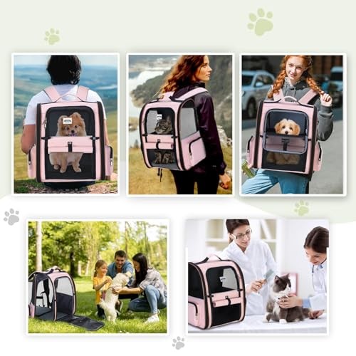 Lekesky Expandable Cat Carrier Backpack, Pink, XL-6