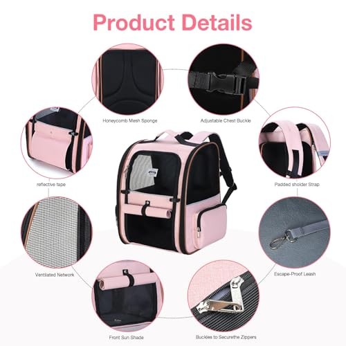 Lekesky Expandable Cat Carrier Backpack, Pink, XL-7