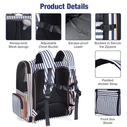 Lekesky Large Expandable Cat Carrier Backpack, Striped, XL-3