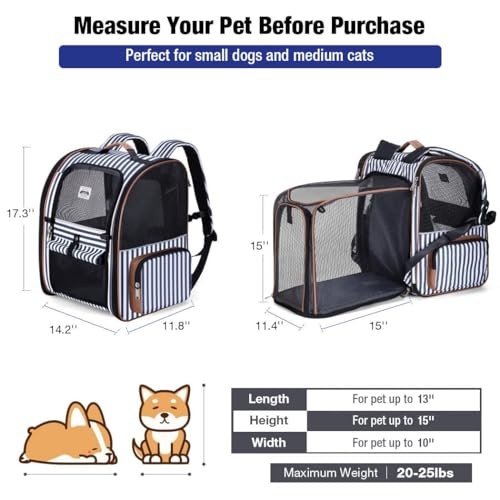 Lekesky Large Expandable Cat Carrier Backpack, Striped, XL-7