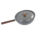 LifenaviStore Camping Wok Frying Pan with Folding Handle, Lid and Spatula
