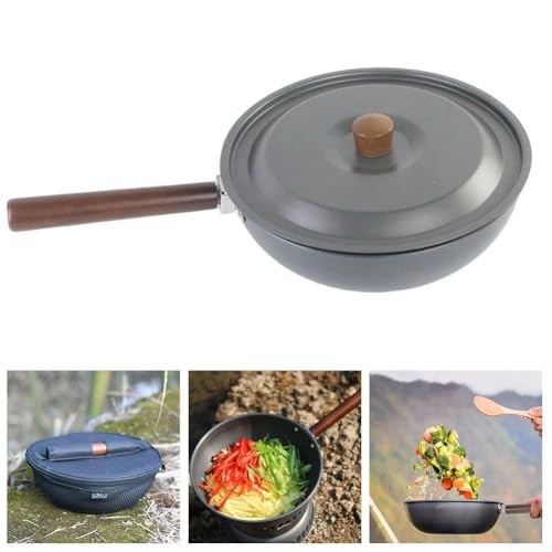 LifenaviStore Camping Wok Frying Pan with Folding Handle, Lid and Spatula-4