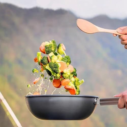 LifenaviStore Camping Wok Frying Pan with Folding Handle, Lid and Spatula-7