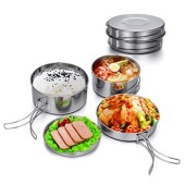 Lixada 4-Piece Stainless Steel Camping Cookware Set