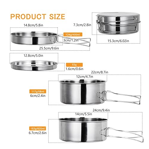 Lixada 4-Piece Stainless Steel Camping Cookware Set-4