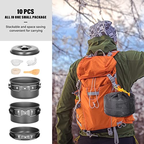 Lixada 10-Piece Camping Cookware Set with Non-Stick Pots, Frying Pan and Mesh Bag-1