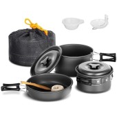 Lixada 10-Piece Camping Cookware Set with Non-Stick Pots, Frying Pan and Mesh Bag