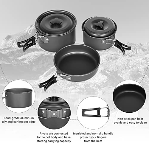 Lixada 10-Piece Camping Cookware Set with Non-Stick Pots, Frying Pan and Mesh Bag-4