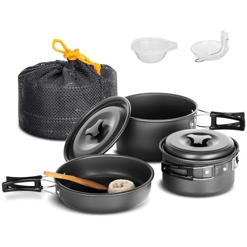 Lixada 10-Piece Camping Cookware Set with Non-Stick Pots, Frying Pan and Mesh Bag