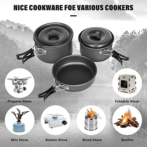 Lixada 10-Piece Camping Cookware Set with Non-Stick Pots, Frying Pan and Mesh Bag-6