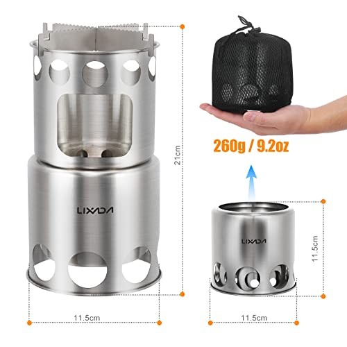 Lixada Stainless Steel Lightweight Wood and Alcohol Camping Stove with Mesh Pouch-1